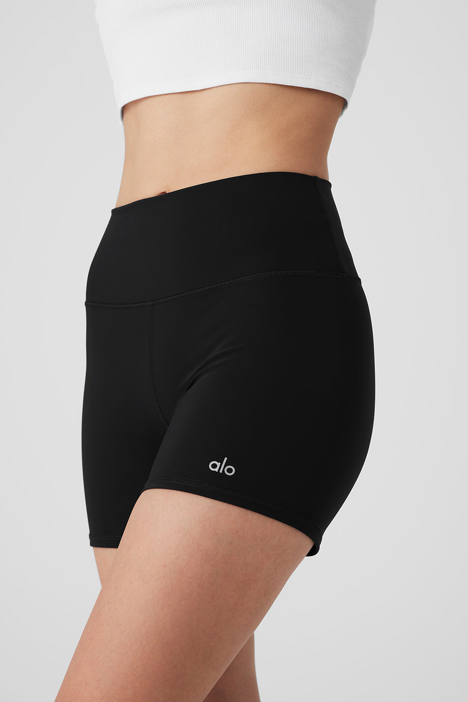 Vapor high waist shorts in black, showcasing fit and flexibility.