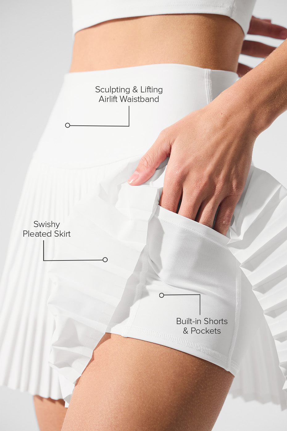 Side view of the Grand Slam tennis skirt highlighting the built-in shorts.