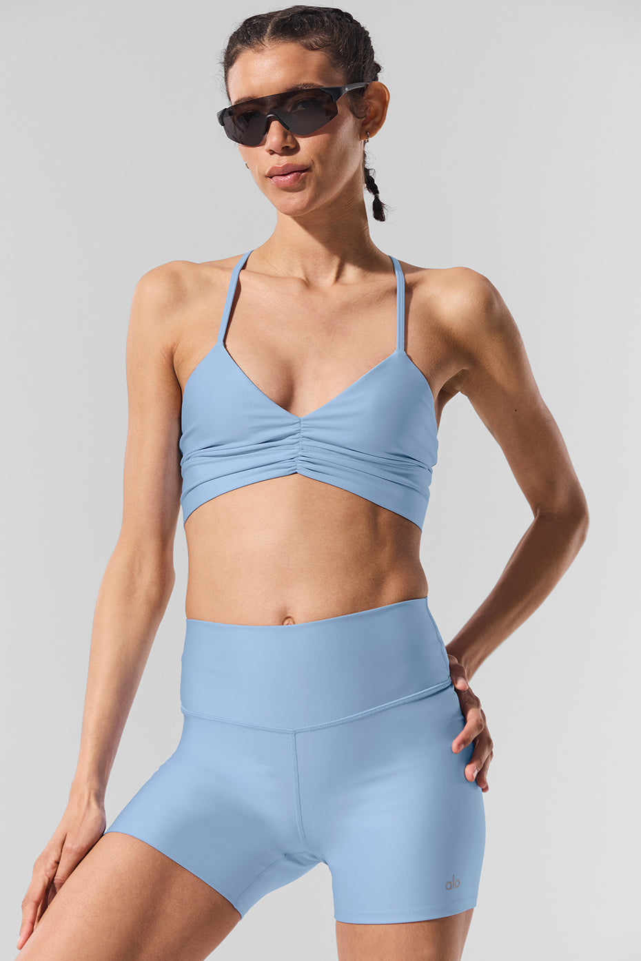 Side profile of women wearing bike shorts during outdoor workout