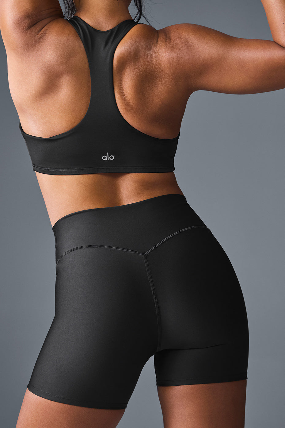 Lifestyle shot of a woman wearing black bike shorts during a casual outing