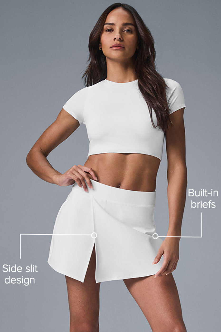 Back view showcasing the fitted waist of the Streamlined Backspin Tennis Skirt.