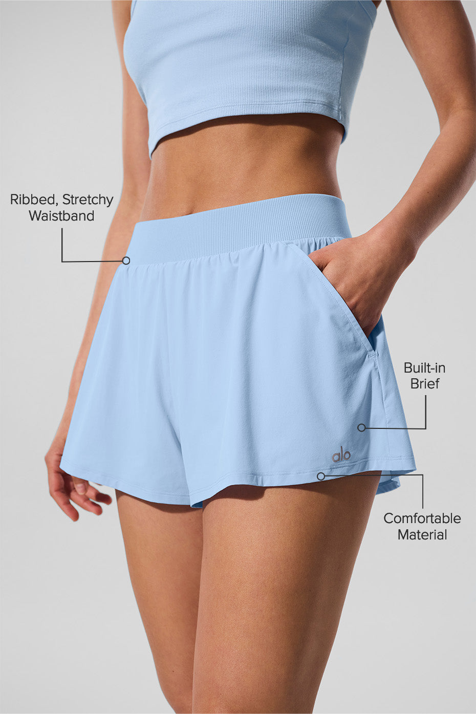 Close-up of lightweight cargo shorts waistband and breathable fabric