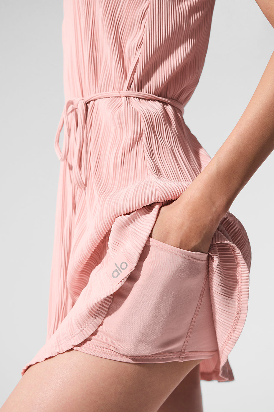 Front view of the Game On Micro Plisse Tennis Dress in Pink Quartz.