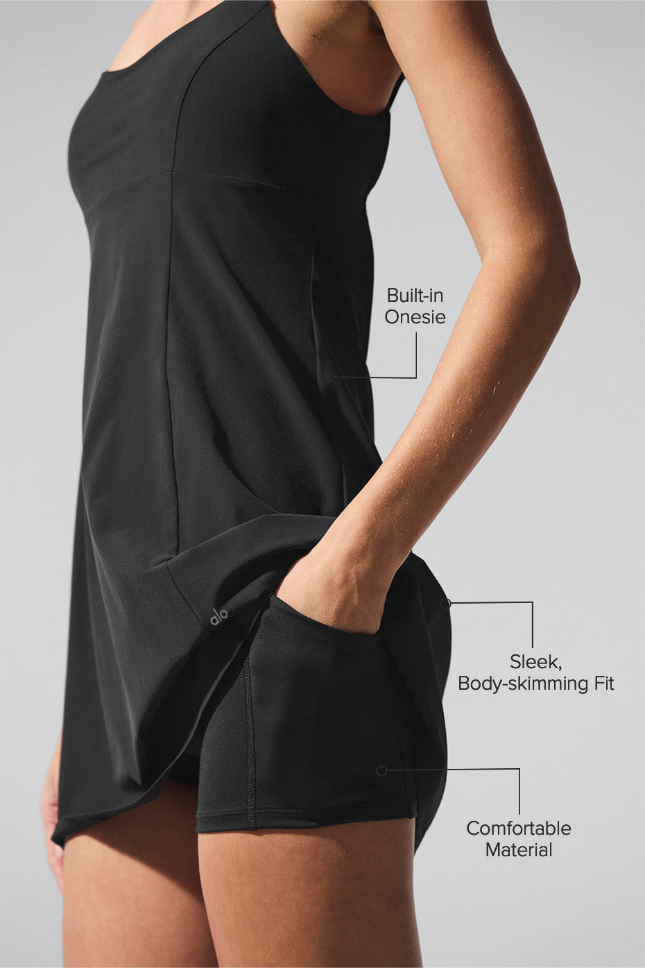 Side view of women’s tennis dress highlighting breathable design.