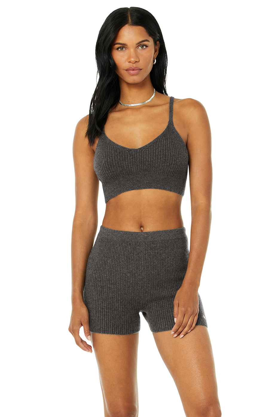 Front view of the luxurious cashmere comfort bra in cozy grey