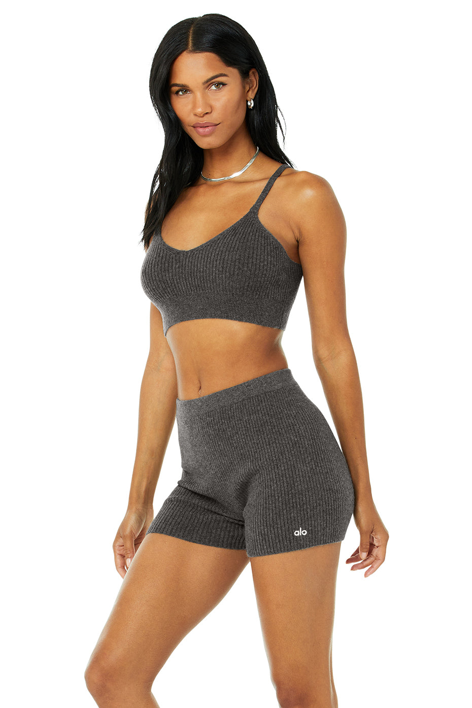 Model wearing the cashmere comfort bra paired with loungewear