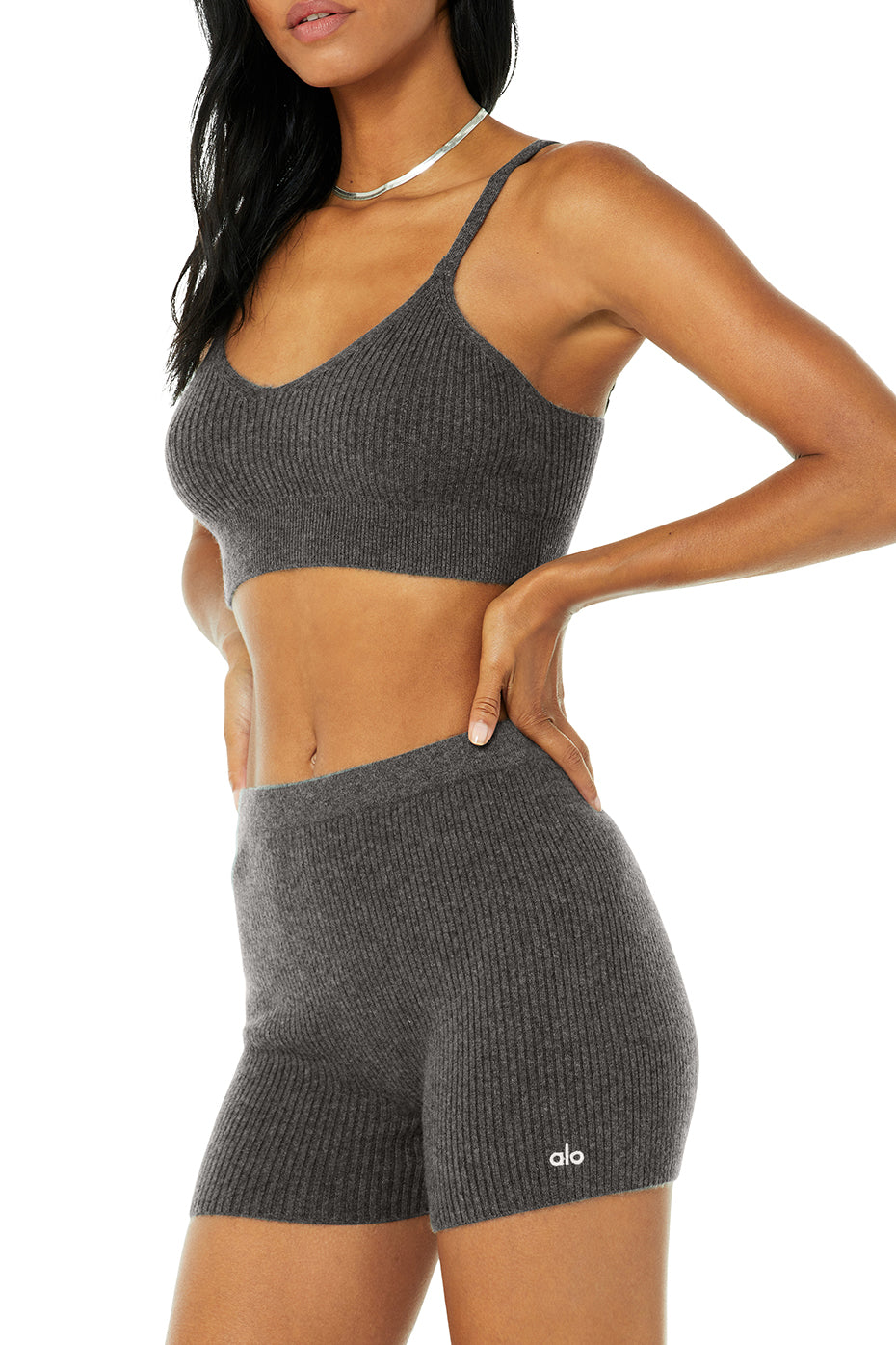 Front view of the luxurious cashmere comfort bra in cozy grey