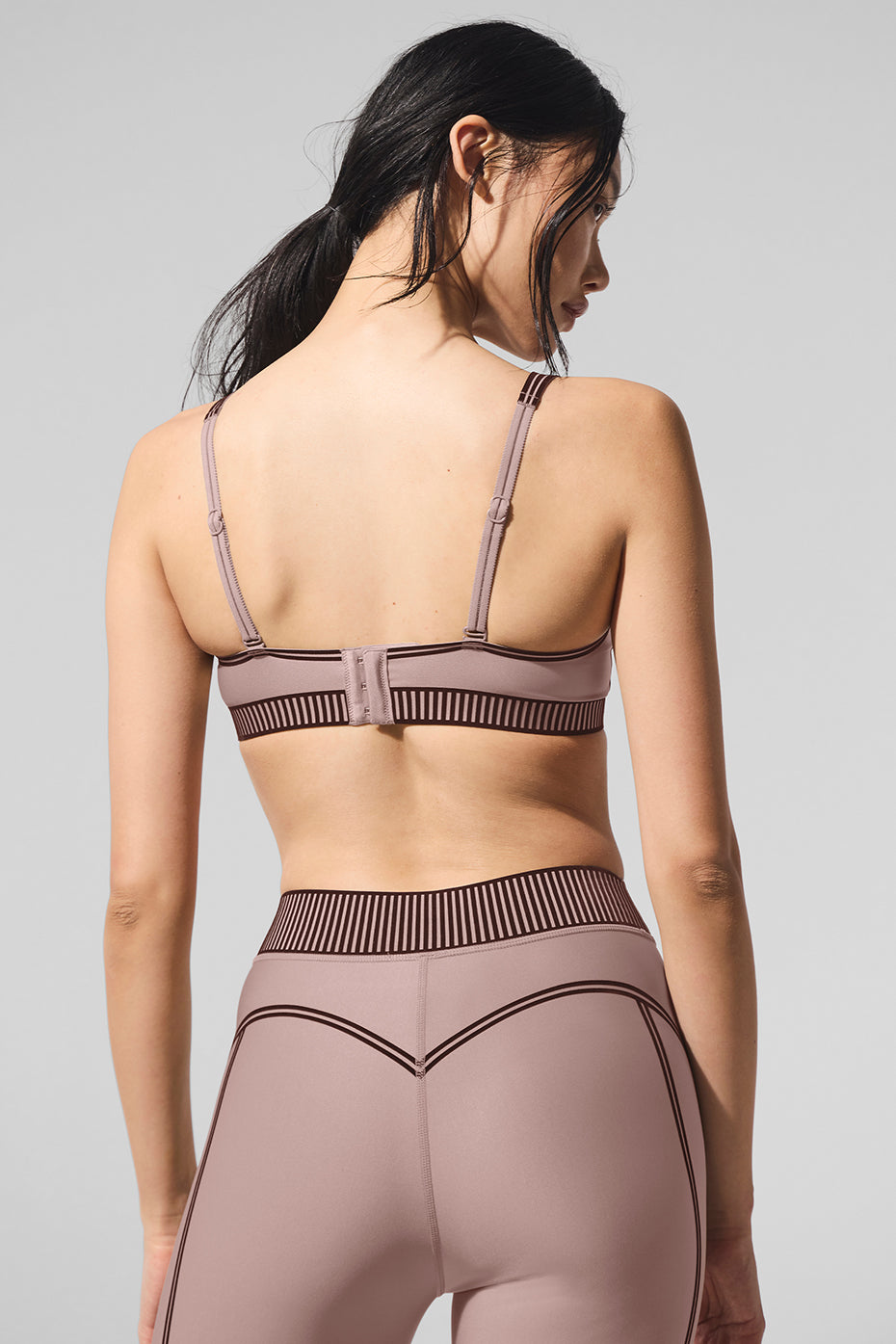 Taupe sports bra paired with matching leggings