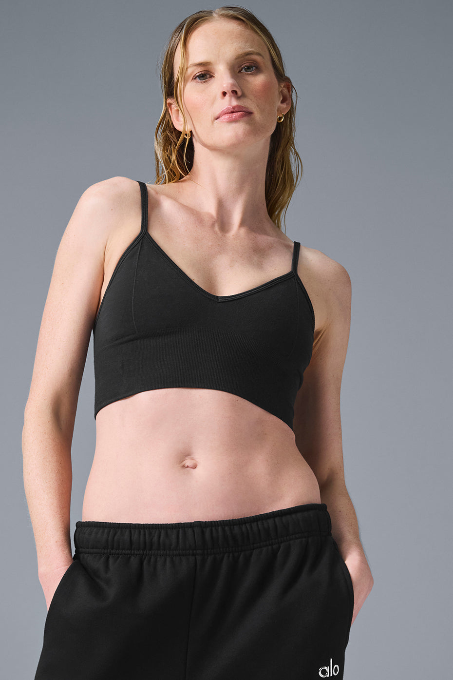 Side angle showing adjustable straps and seamless fit.