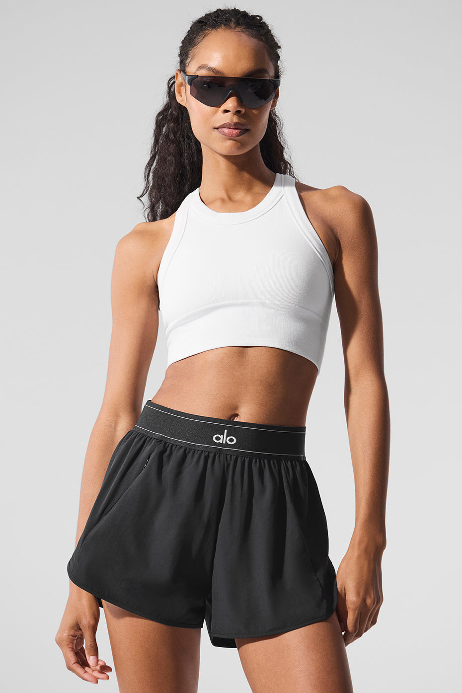 Close-up of the Alo seamless sports bra fabric texture.