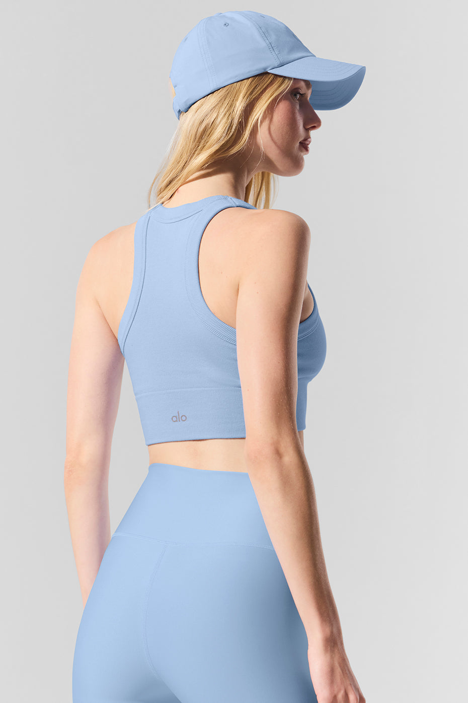 Back view of Seamless Comfort High Neck Sports Bra, emphasizing the stylish high neck design.
