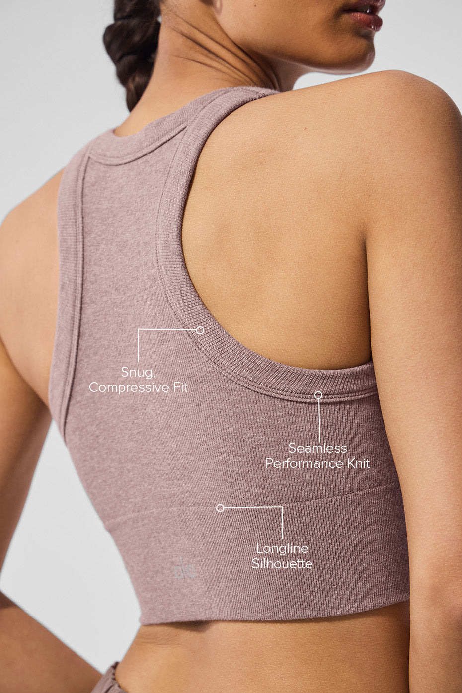 Seamless workout bra laid flat showing fabric texture