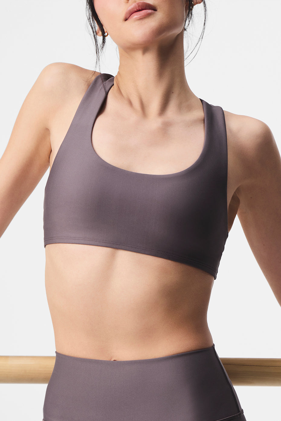 Front view of the Airlift Advantage Wireless Racerback Bra in Raisinette, showcasing its sleek design.