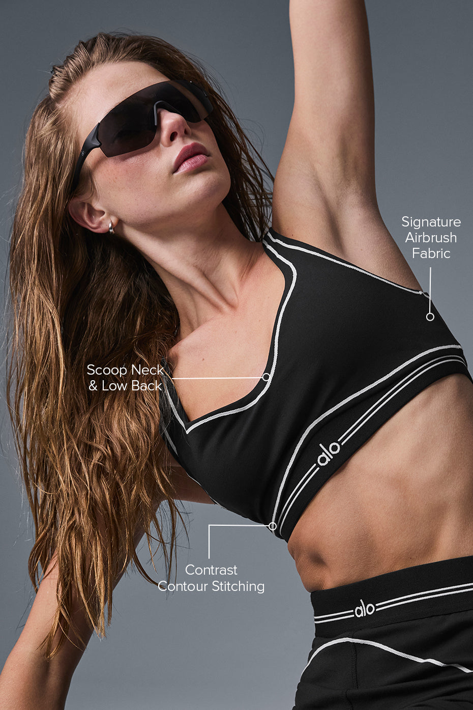 Model wearing the Airbrush Heart Throb Bra during a yoga session.
