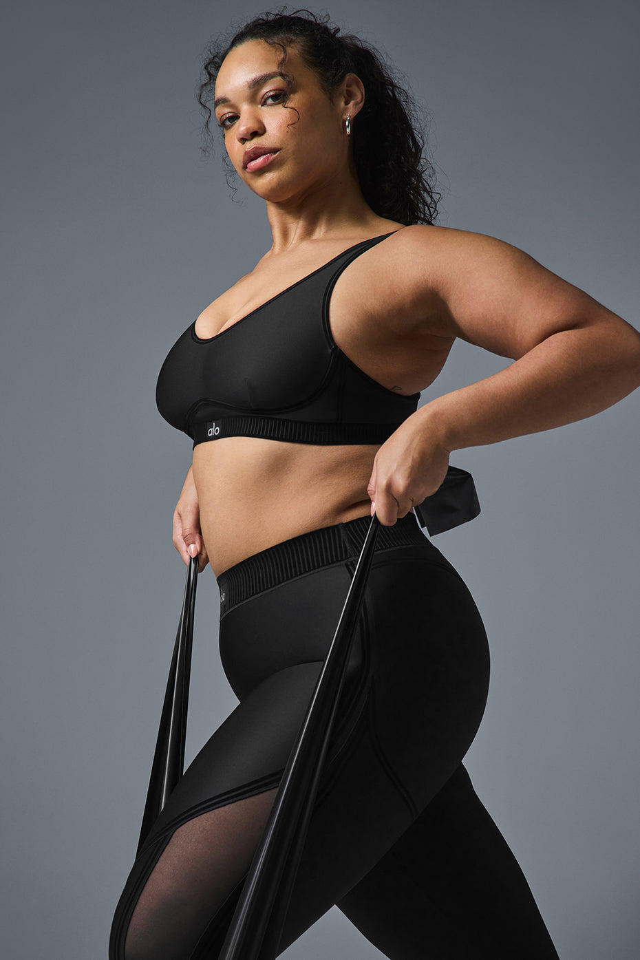 Back view of Airlift Ultra-Light Yoga Bra, highlighting flocking details.