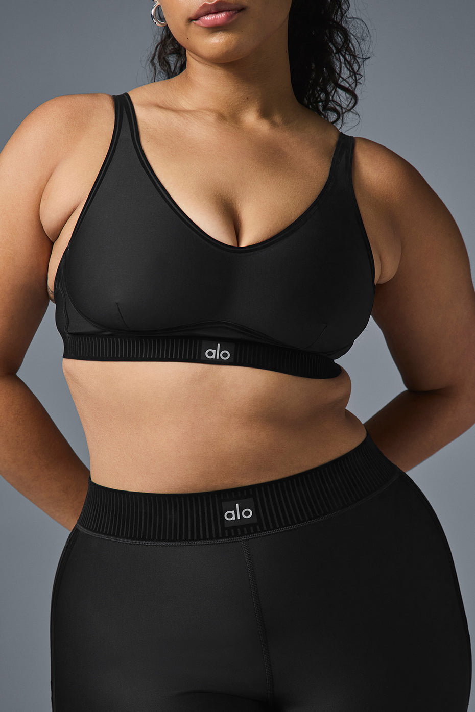 Back view of Airlift Ultra-Light Yoga Bra, highlighting flocking details.