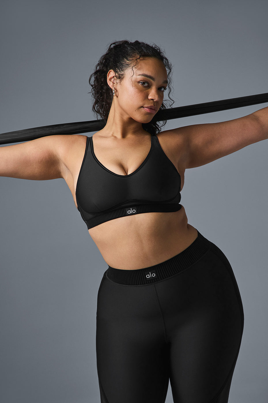 Front view of Airlift Ultra-Light Yoga Bra in black, showcasing adjustable straps.