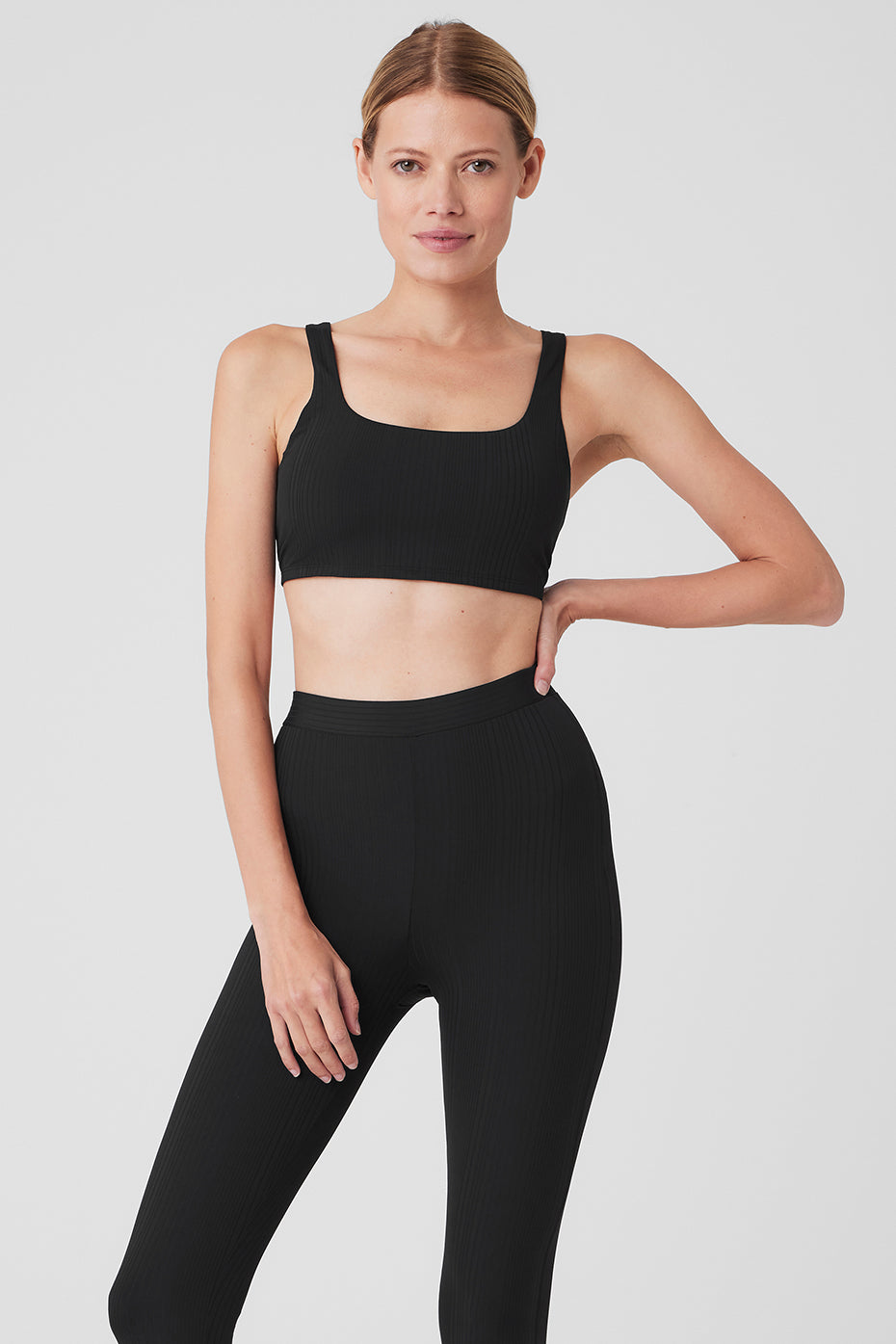 Front view of the Run It Back High Impact Sports Bra in black.