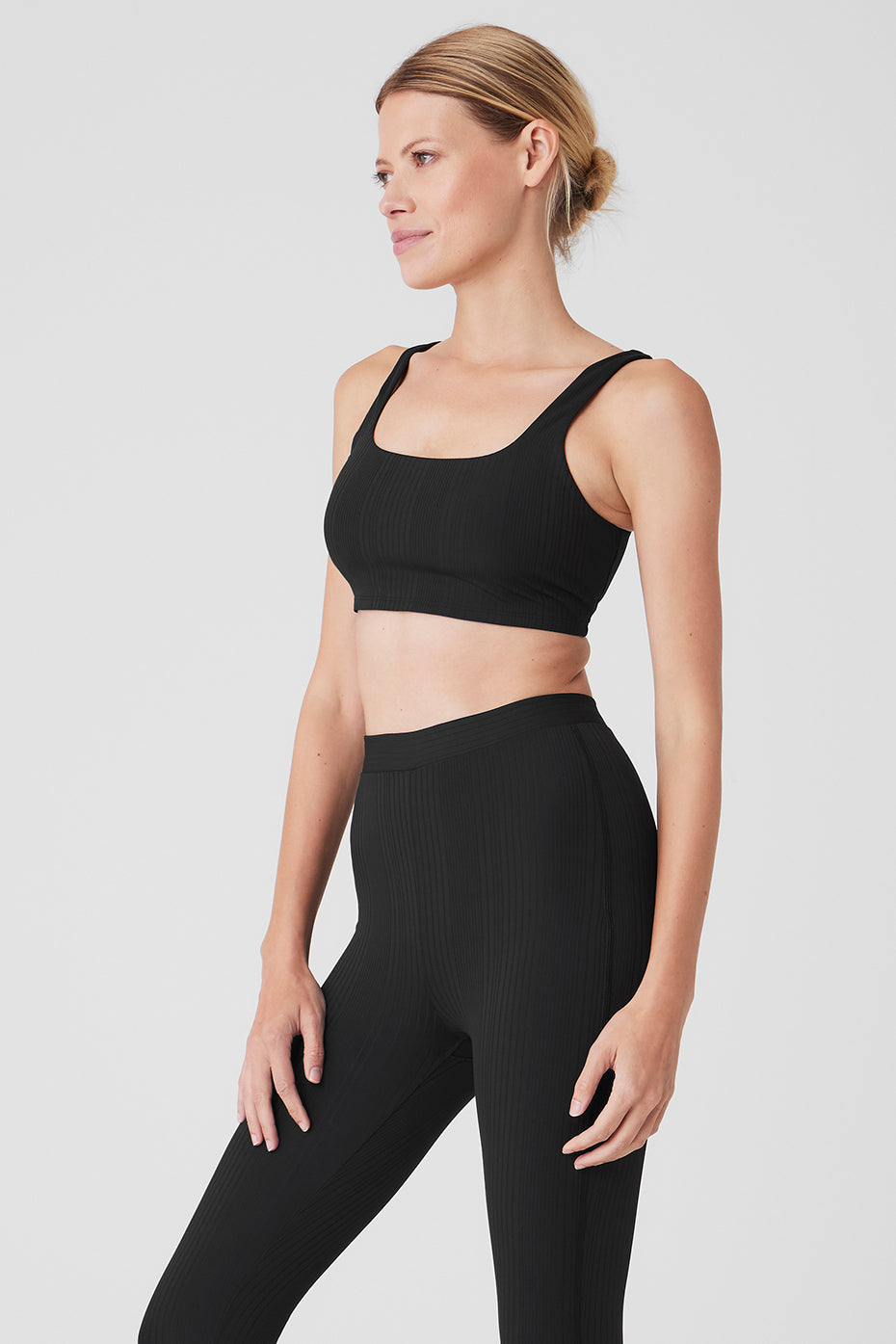 Front view of the Run It Back High Impact Sports Bra in black.