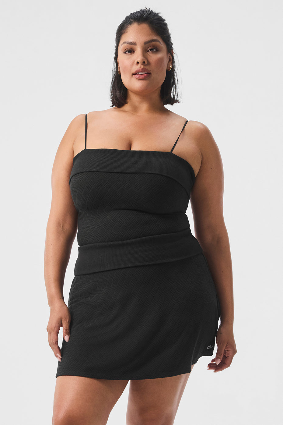 Side view of the Doubles Only tank top with built-in shelf bra, highlighting the adjustable straps.