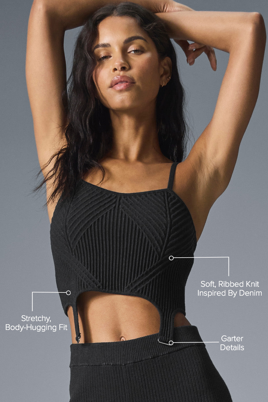 Model wearing the cropped top with high-waisted jeans, casual NYC style