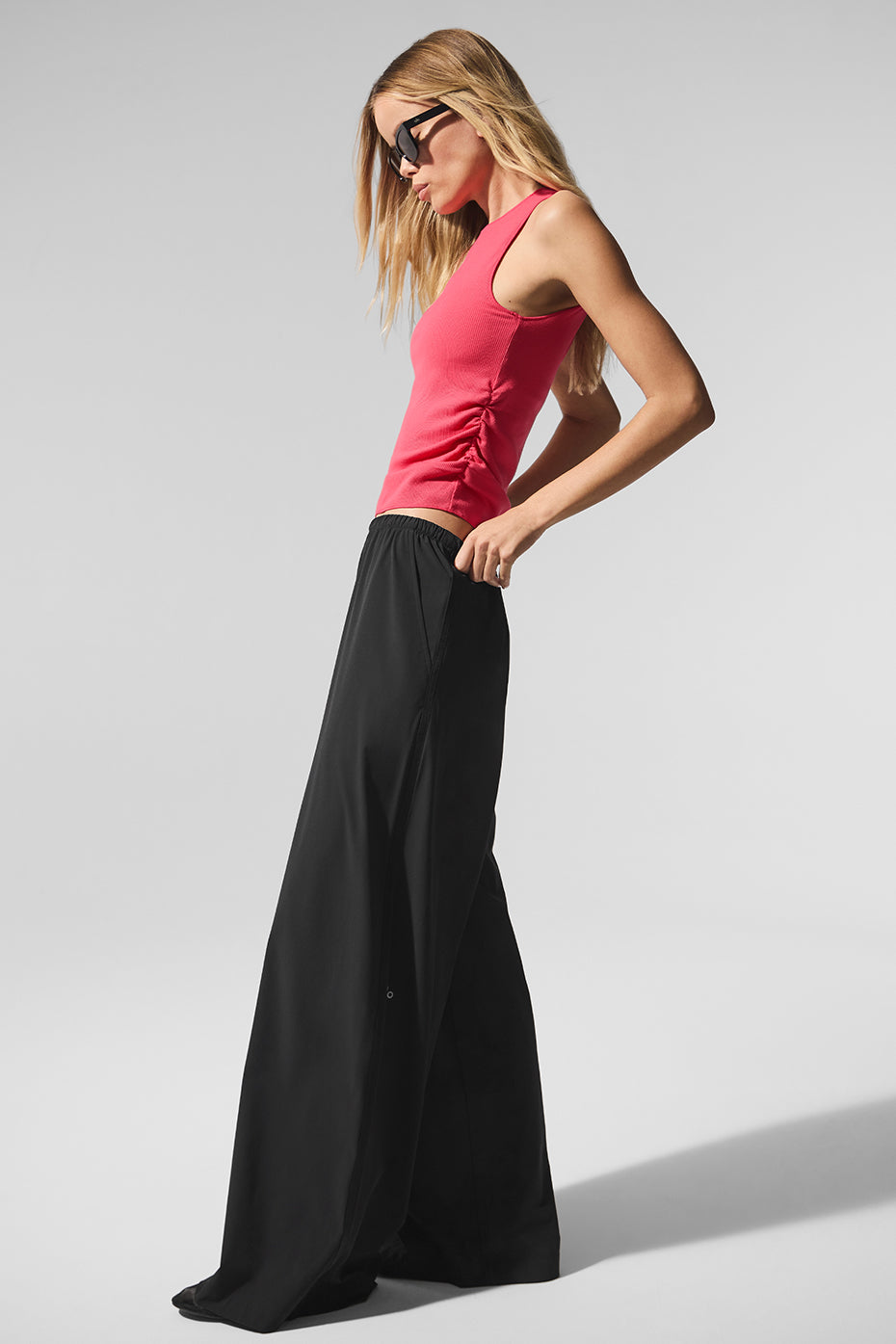 Front view of the ribbed crop top in Candy Red, showcasing its texture.