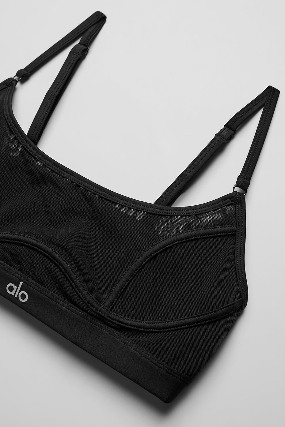Back angle of breathable mesh bralette bra, designed for lounging or layering