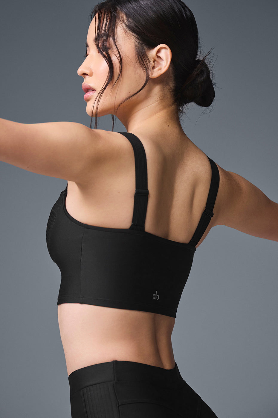 Front view of the bra tank with molded cups and adjustable straps