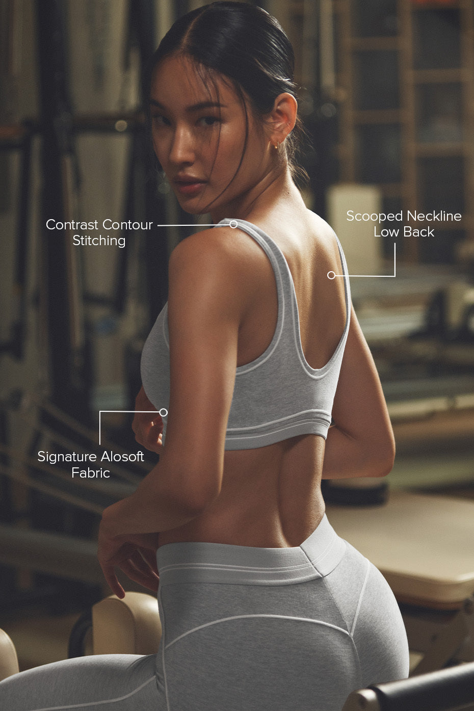 Side angle showing contour stitching of best sports bra for full support