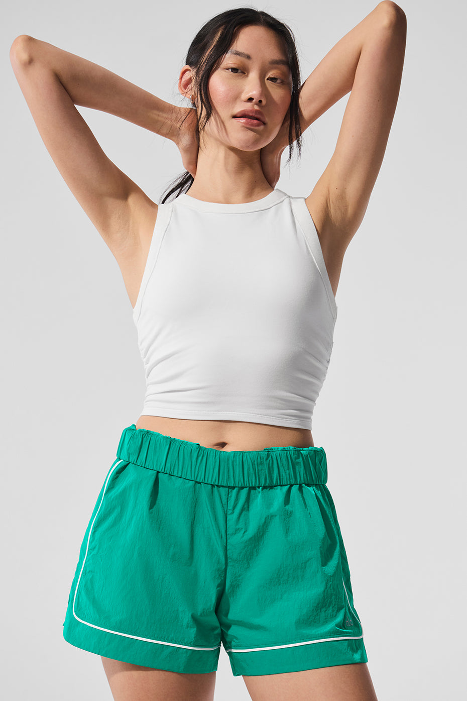 Model wearing the Sway Active Bra Tank during a workout, demonstrating its comfort.