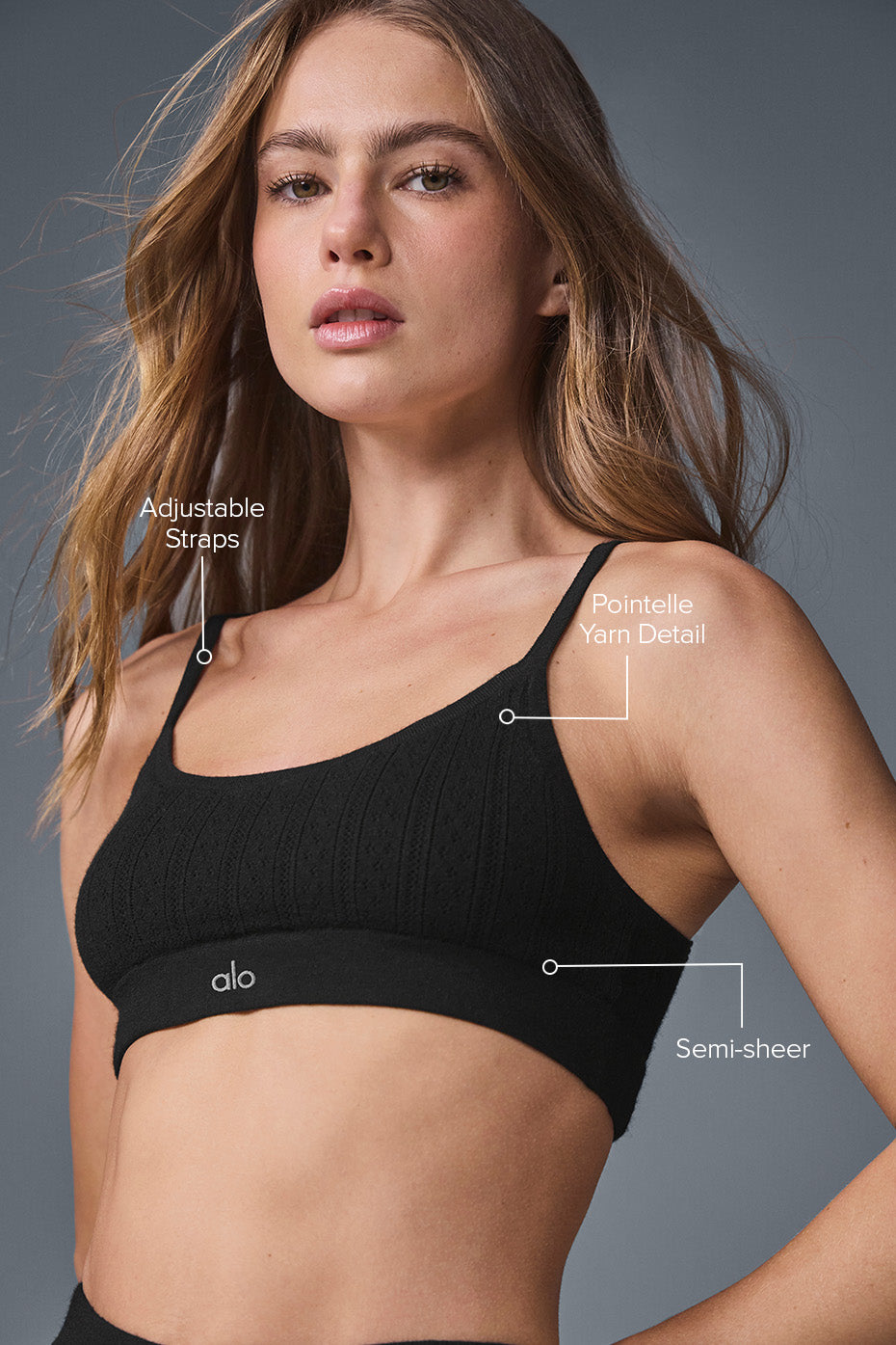 Chic black lace bra styled with matching cardigan and legging.