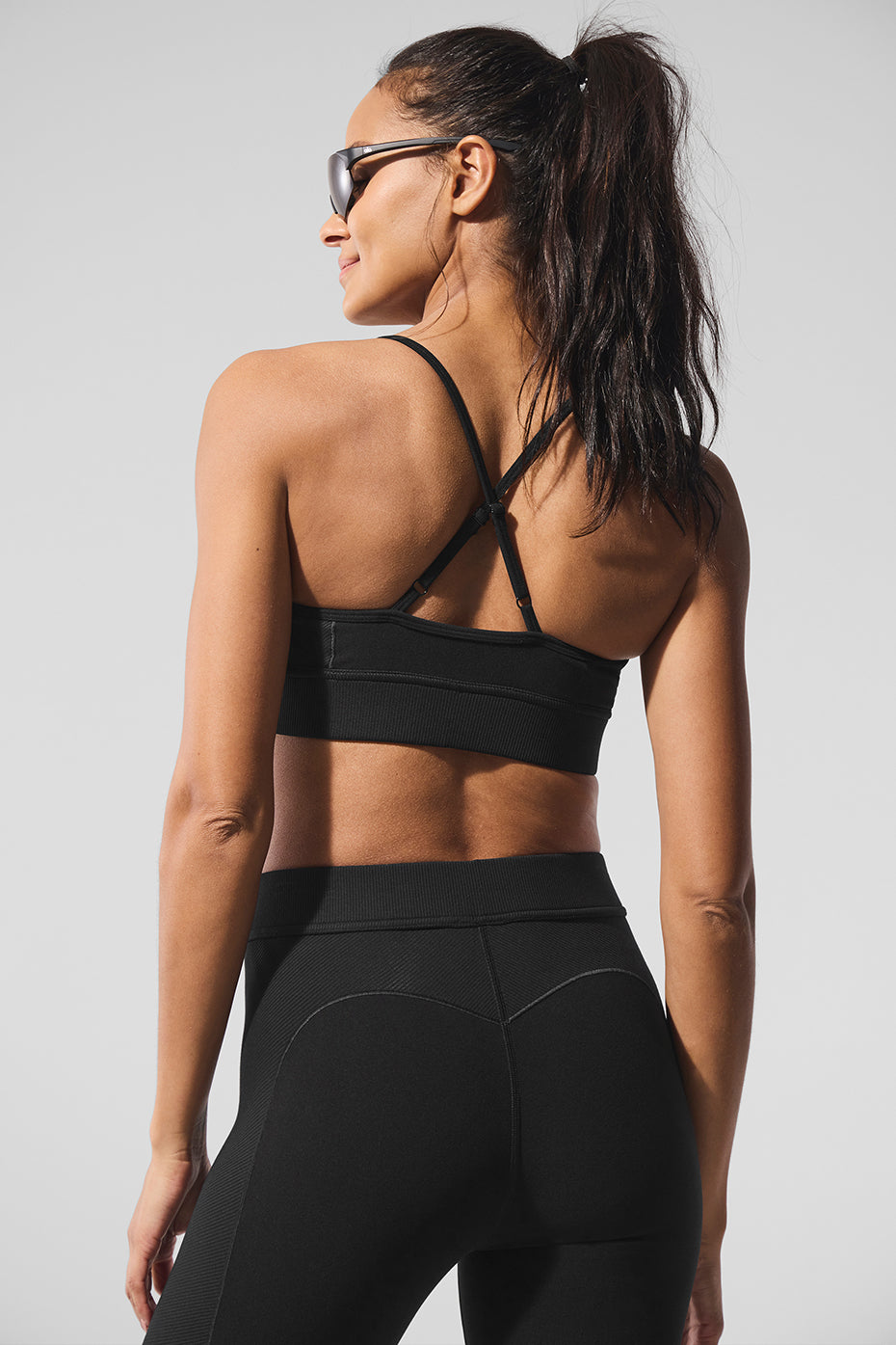 Close-up of the logo waistband on the butter soft sports bra, showcasing its quality and style.