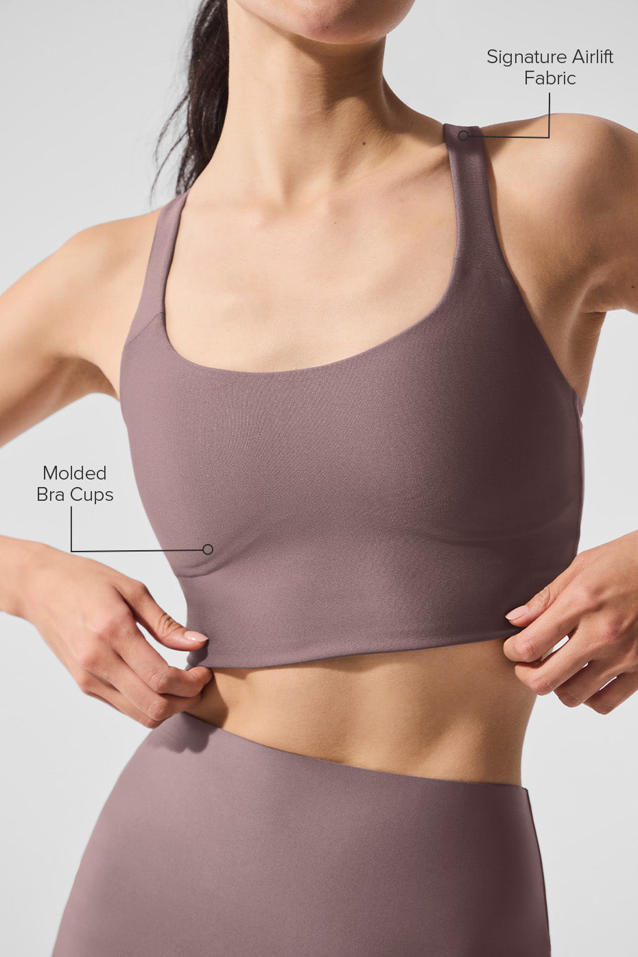 Side view showcasing the sleek design of the built-in sports bra tank.