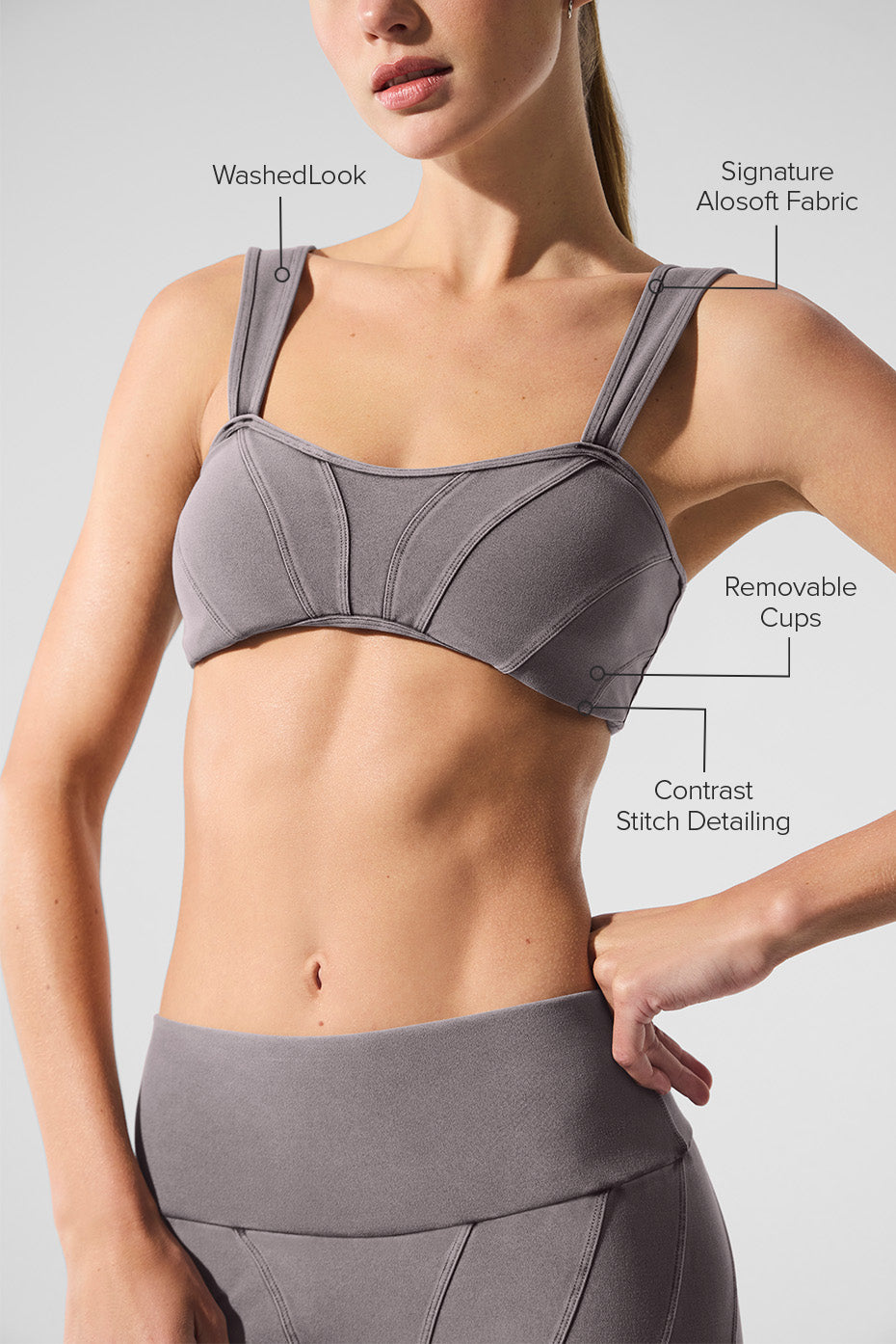 Back view of the trendy Alosoft Sunray sports bra showcasing thick straps
