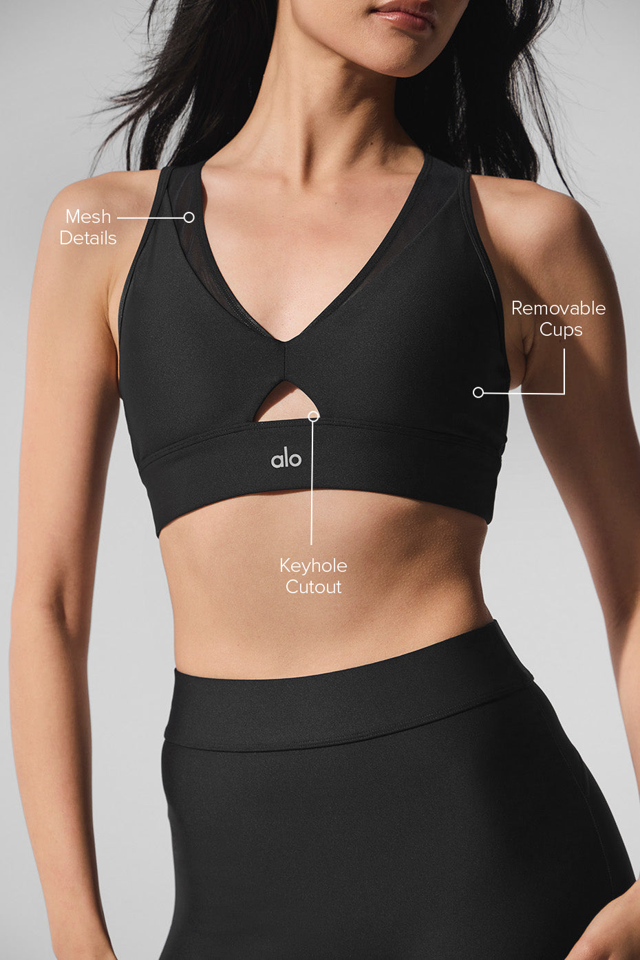 Side view of the Airlift Mesh Just Right Sports Bra, highlighting the breathable mesh panels.