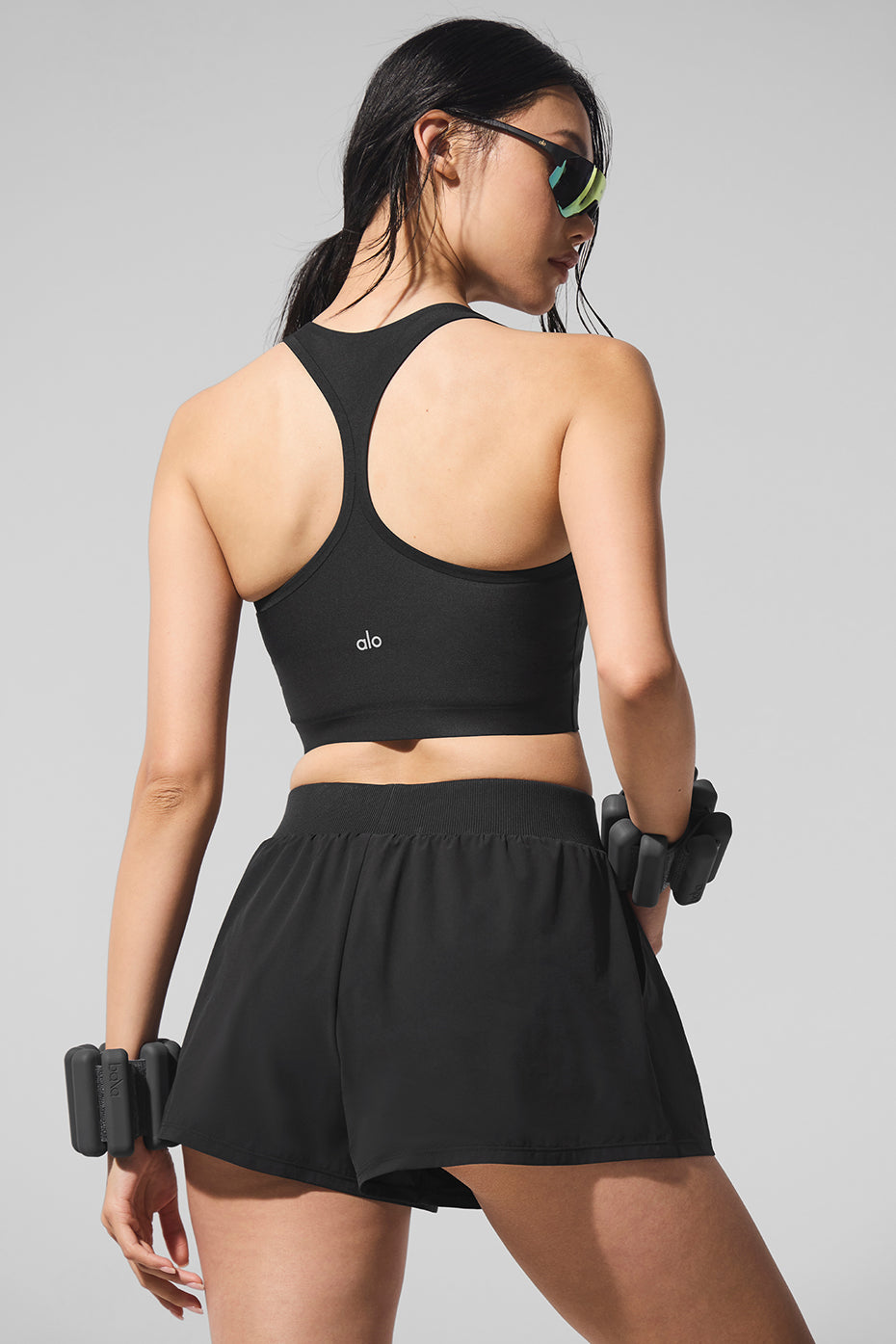 Close-up of the sleek design and bonded finish of the compression tank bra.