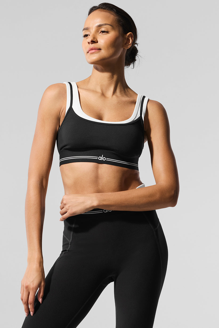 Back view of Alo Yoga Better Together Bra, emphasizing the logo band and fit.
