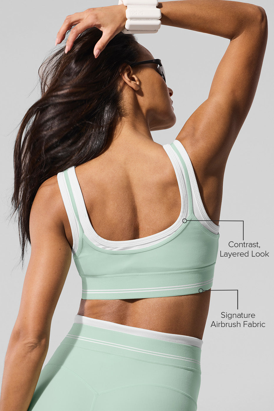Side angle of the Airbrush Harmony Sports Bra showcasing its stylish design.