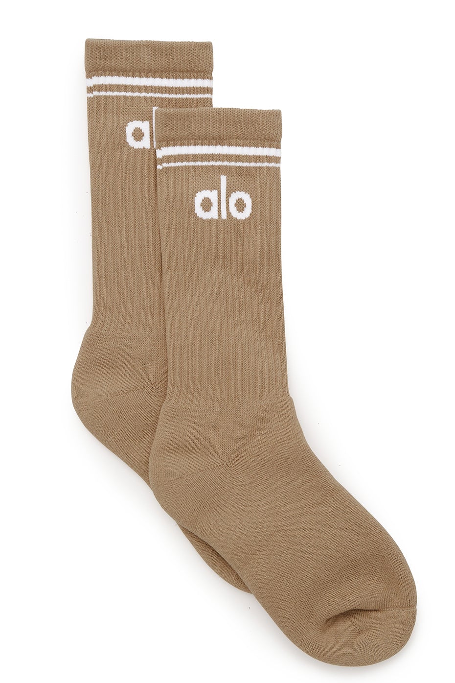 Close-up of classic throwback unisex socks in gravel and white.