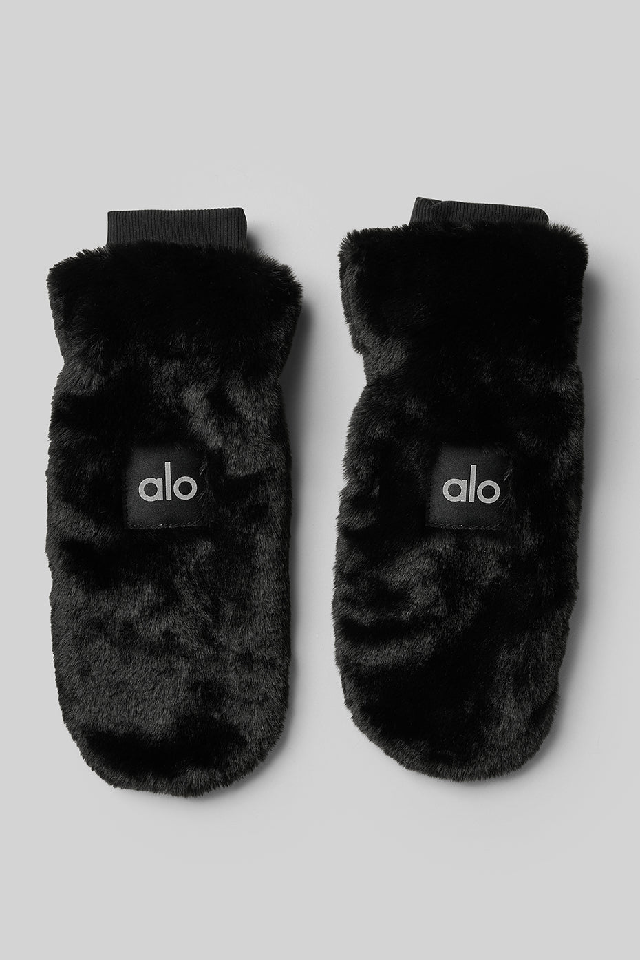 Black faux fur mittens for women with water-resistant exterior