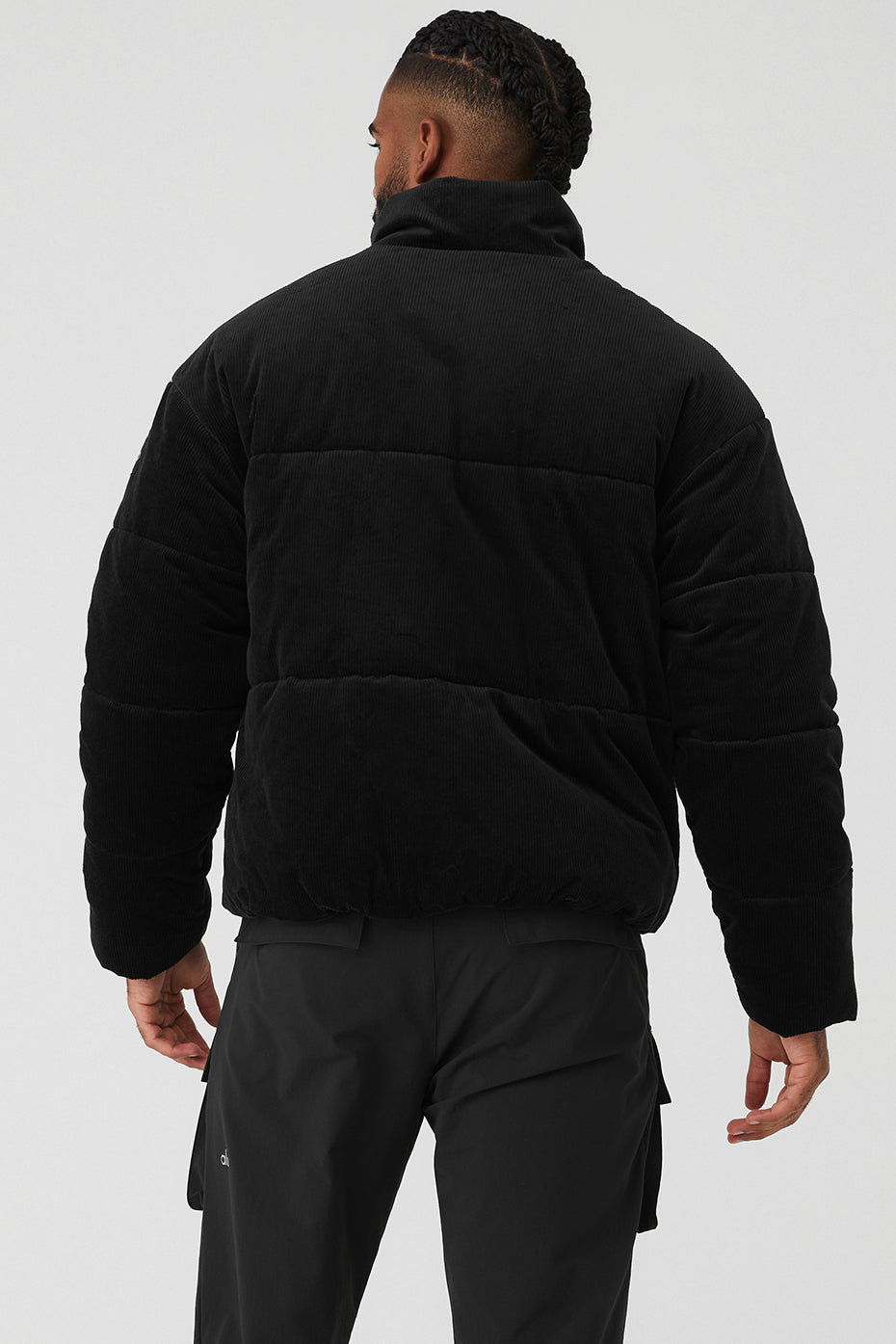 Side view of the corduroy sport coat showcasing its insulation.