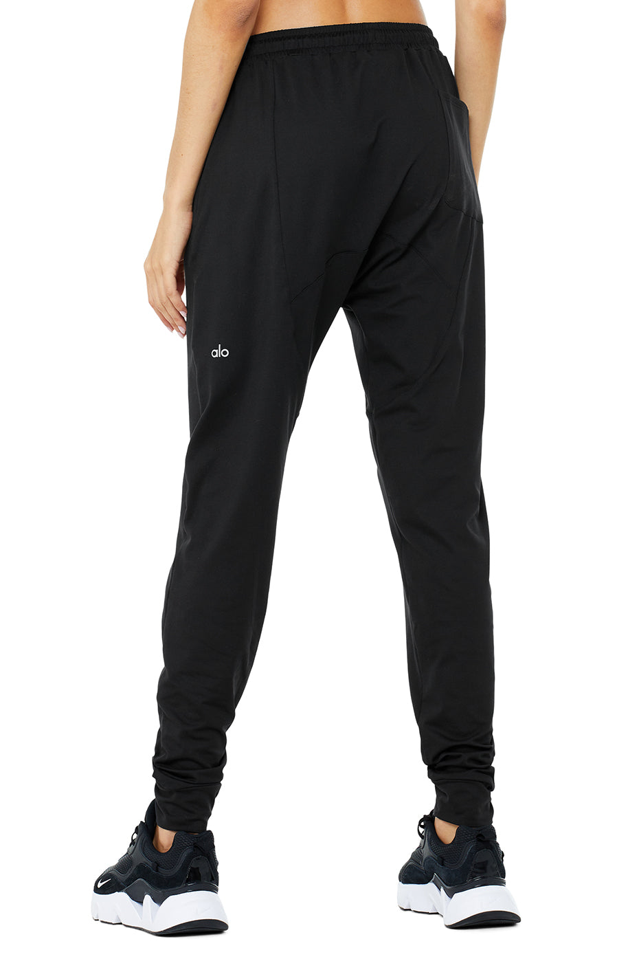 Side view showing tapered silhouette of Revive Comfort Pants.