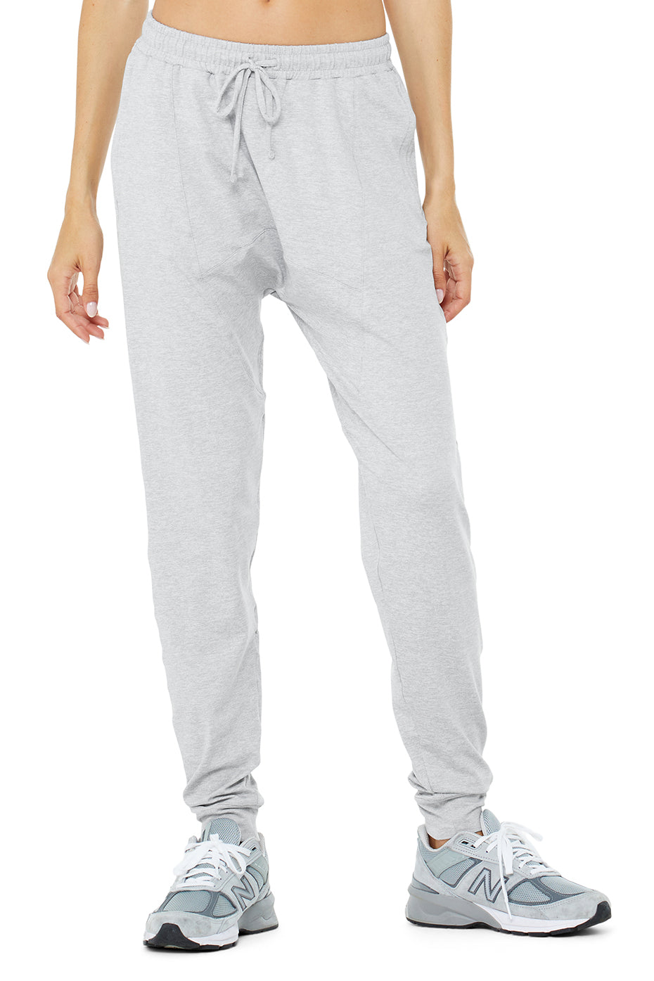 Front view of Revitalize wide leg yoga pants in athletic grey.