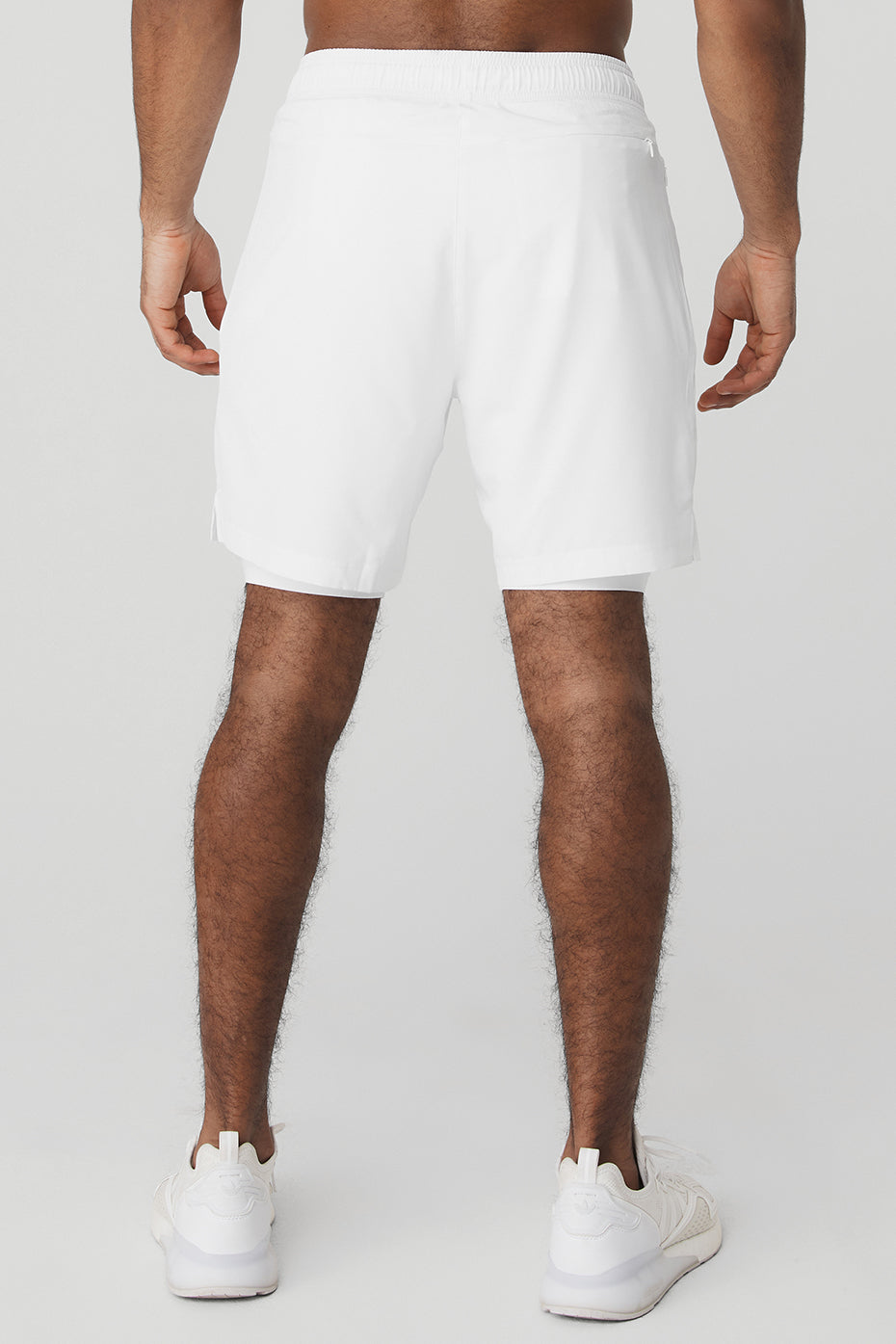 Close-up of the sewn-in brief interior of the mens compression shorts.
