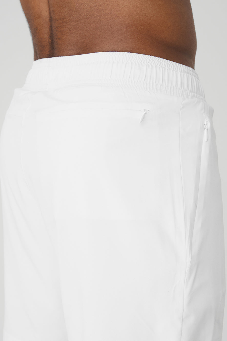 Close-up of the sewn-in brief interior of the mens compression shorts.