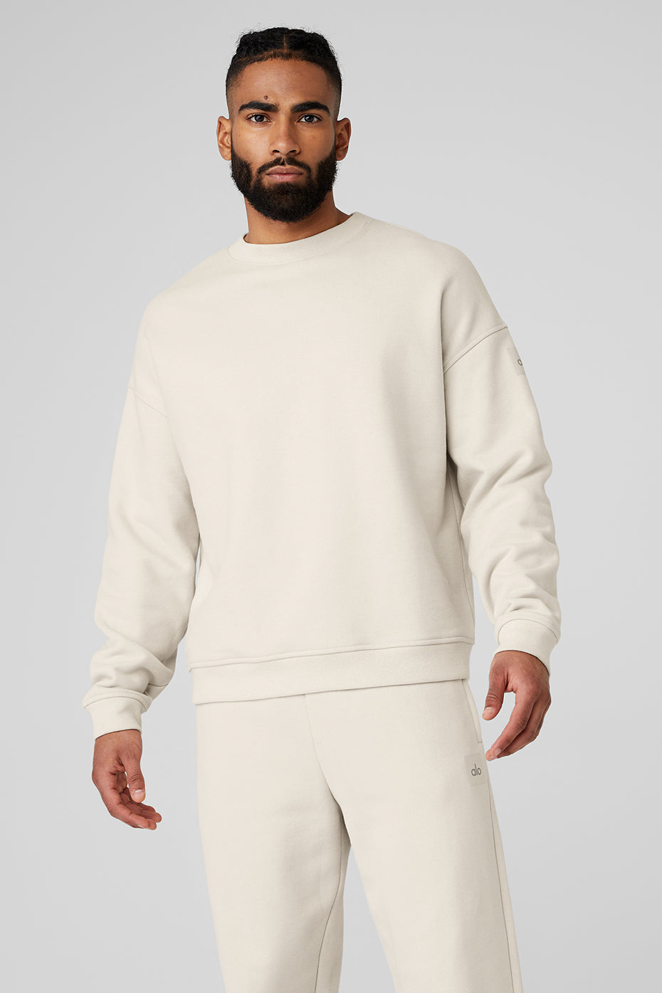 Front view of Accolade heavyweight crew neck pullover in bone color.