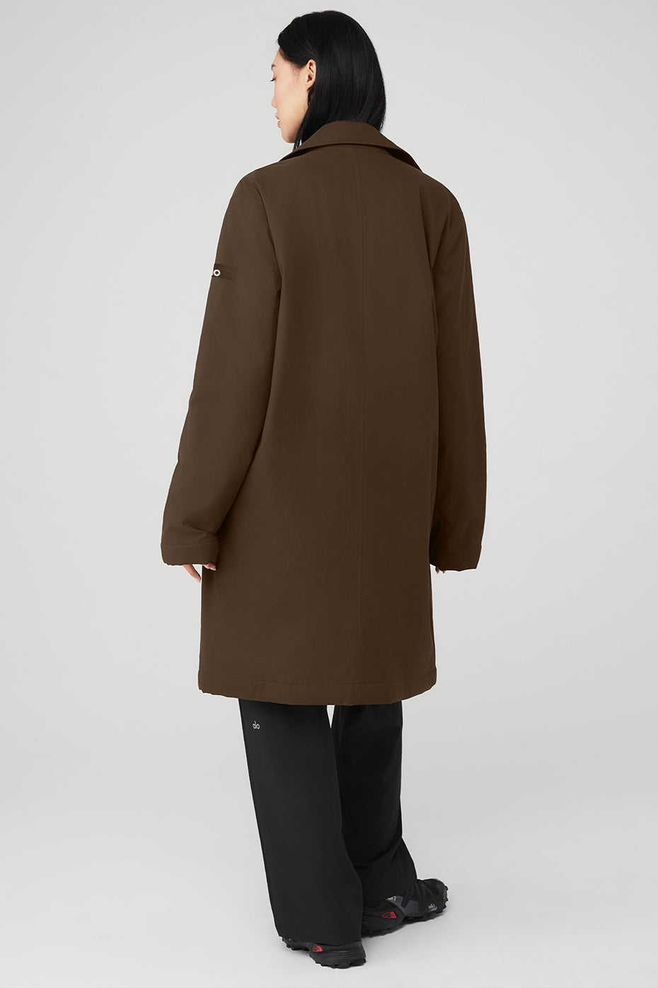 Side angle showing double zipper detail on unisex bomber jacket alternative
