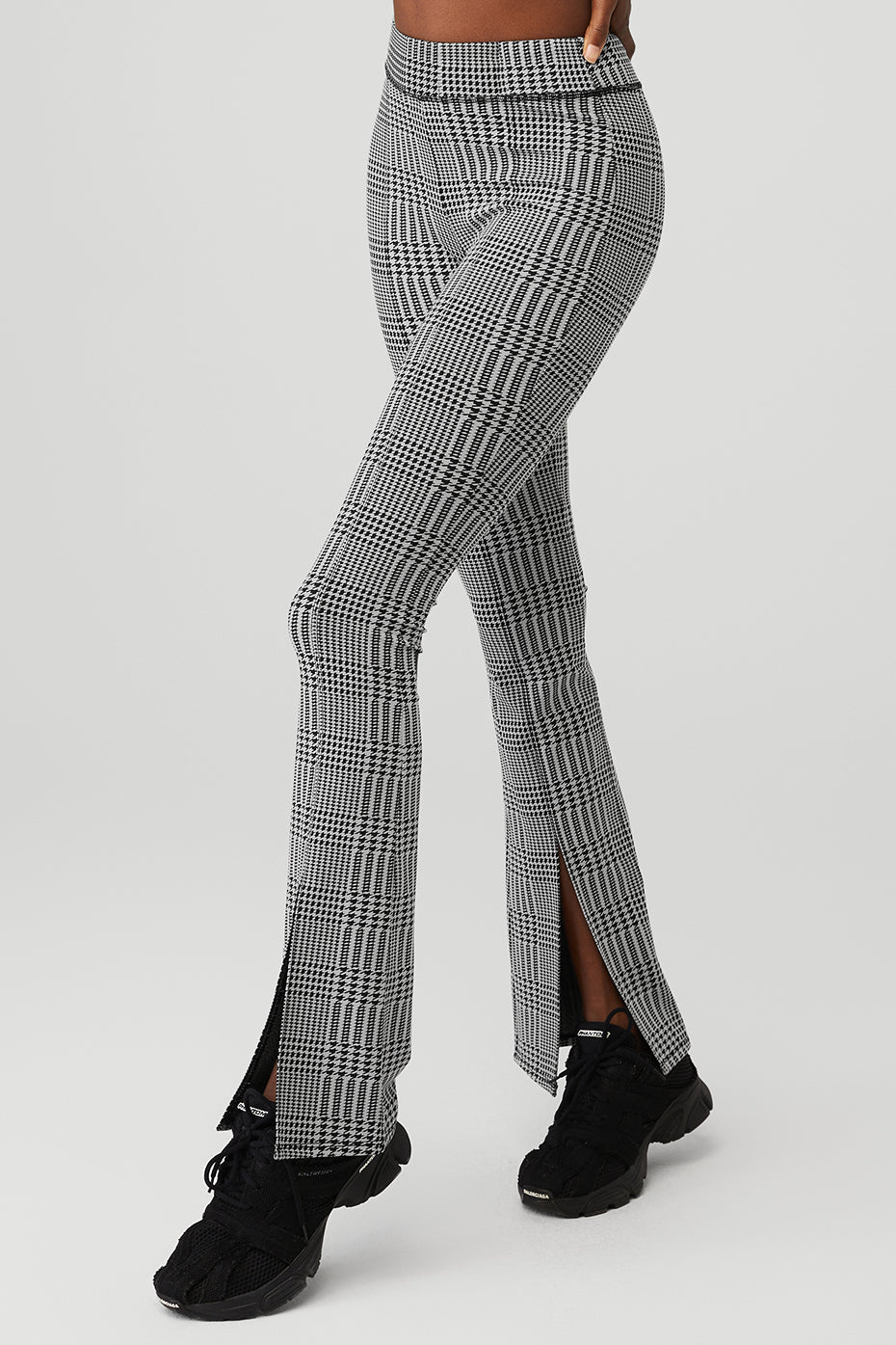 Back view of the glenplaid leggings, emphasizing the flattering fit and waistband.