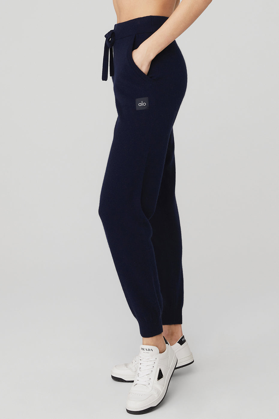 Lay flat shot of cashmere lounge pants highlighting the wide leg silhouette